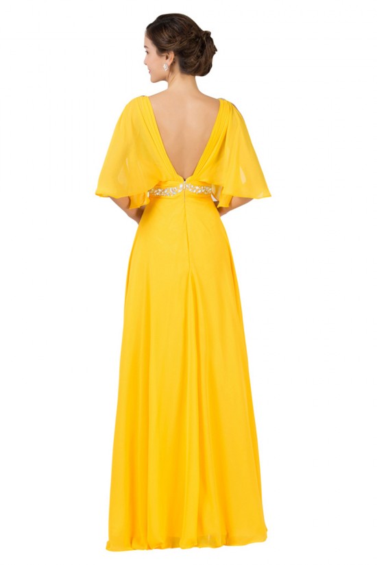 A-Line Beaded Long Yellow Chiffon Prom Evening Formal Dresses ED011655