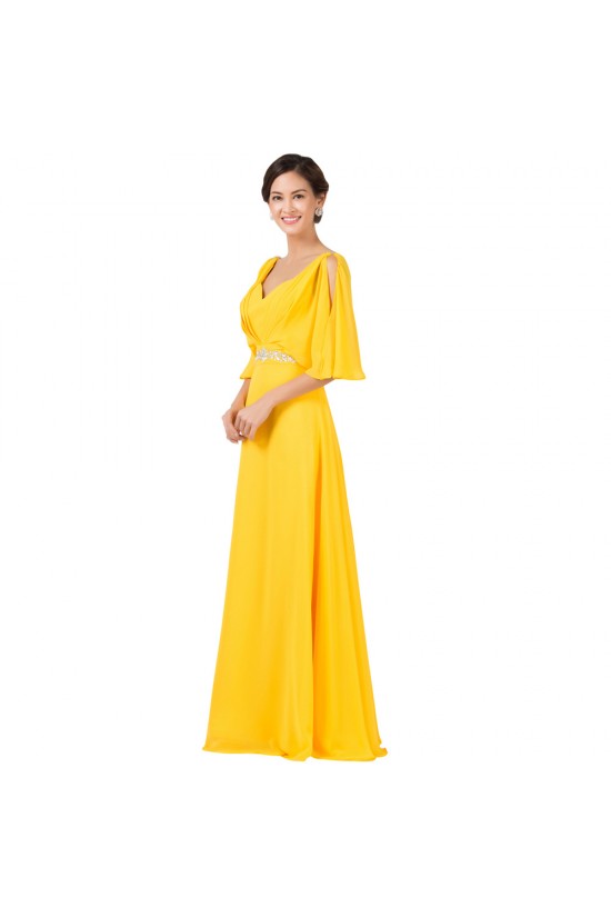 A-Line Beaded Long Yellow Chiffon Prom Evening Formal Dresses ED011655