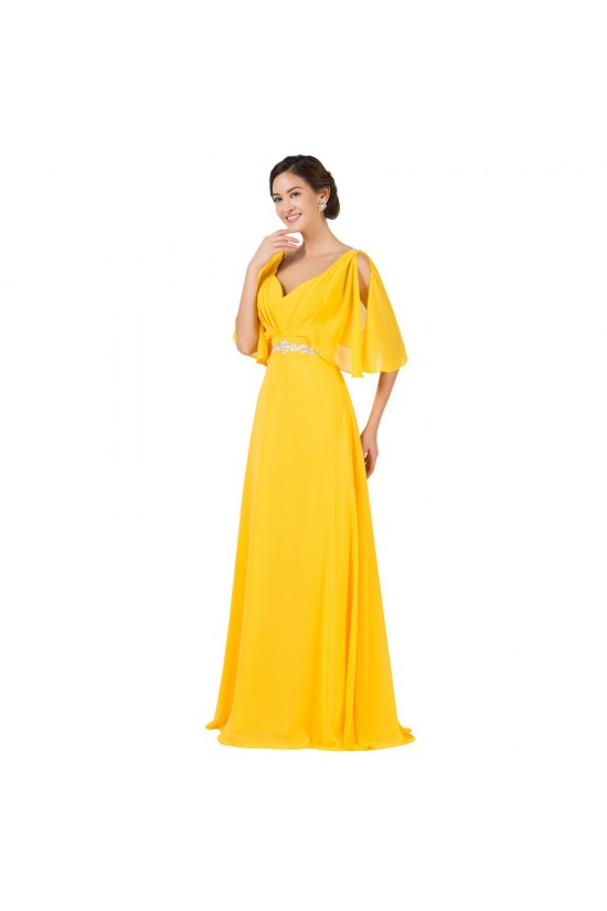 A-Line Beaded Long Yellow Chiffon Prom Evening Formal Dresses ED011655