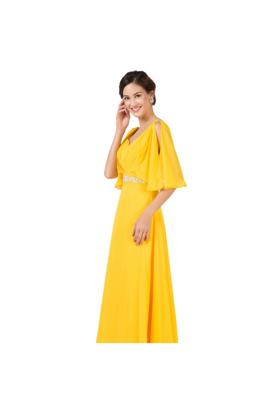 A-Line Beaded Long Yellow Chiffon Prom Evening Formal Dresses ED011655