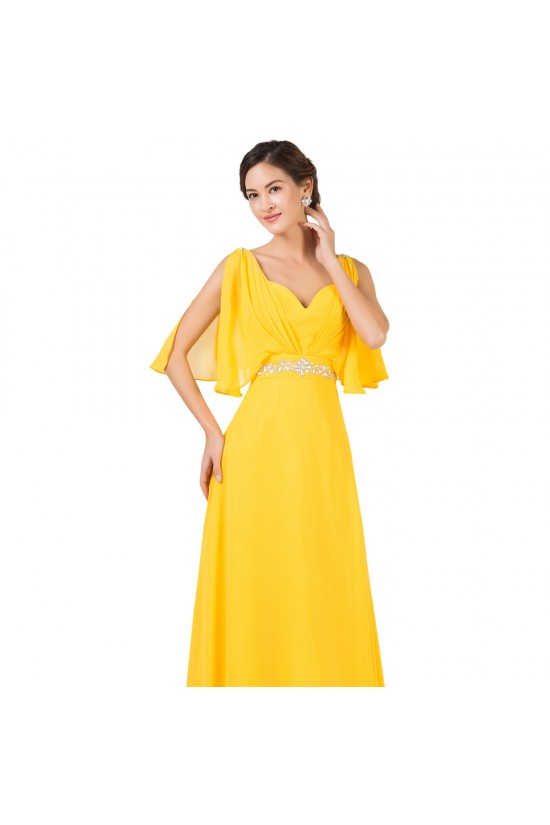 A-Line Beaded Long Yellow Chiffon Prom Evening Formal Dresses ED011655