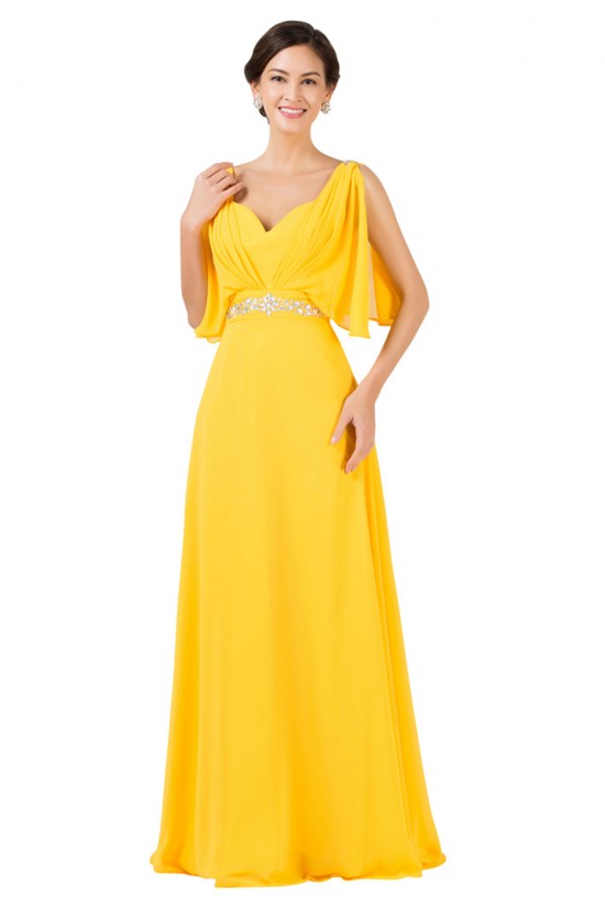 A-Line Beaded Long Yellow Chiffon Prom Evening Formal Dresses ED011655