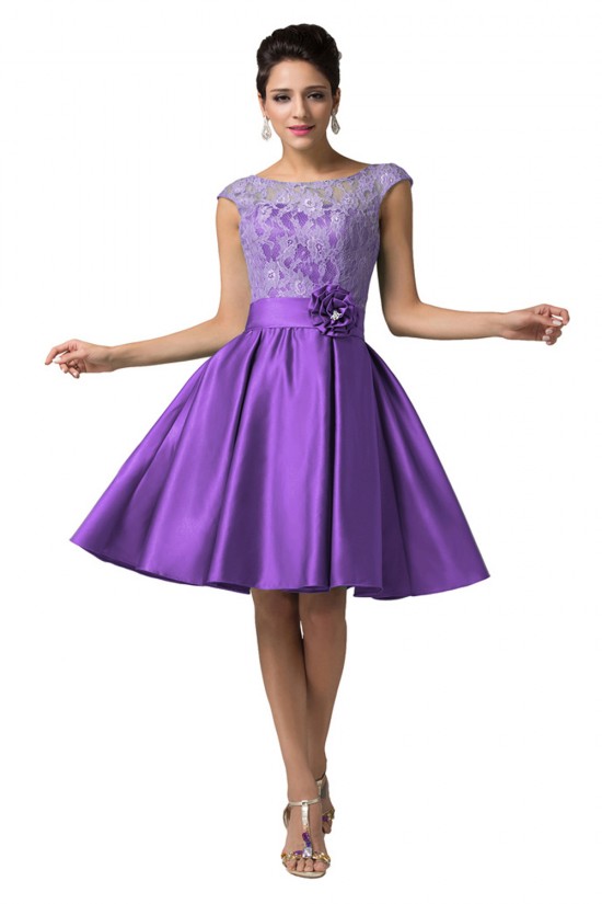 A-Line Bateau Lace and Satin Short Prom Evening Formal Bridesmaid Dresses ED011657 A-Line Bateau Lace and Satin Short Prom Evening Formal Bridesmaid Dresses ED011657