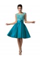 A-Line Bateau Lace and Satin Short Prom Evening Formal Bridesmaid Dresses ED011657