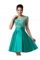 A-Line Bateau Lace and Satin Short Prom Evening Formal Bridesmaid Dresses ED011657