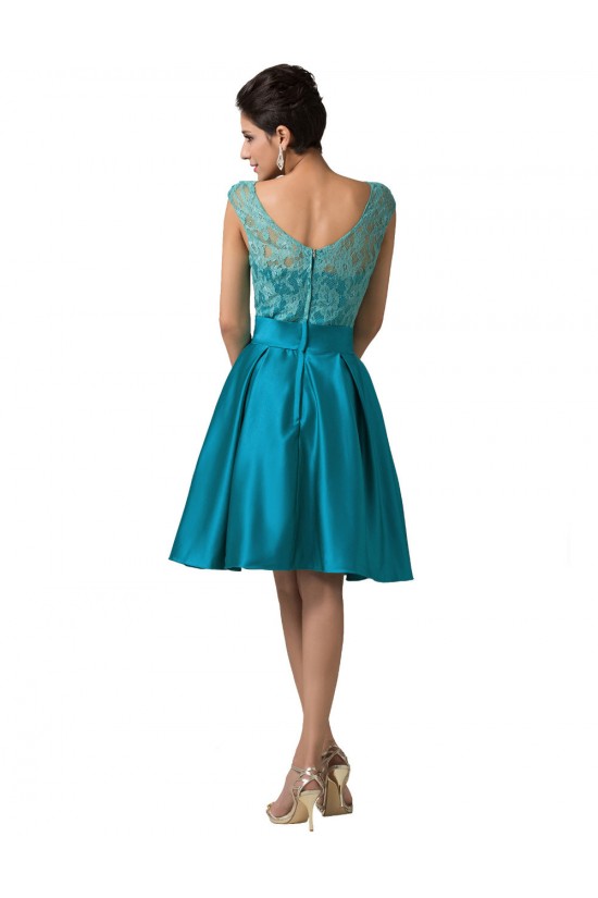 A-Line Bateau Lace and Satin Short Prom Evening Formal Bridesmaid Dresses ED011657