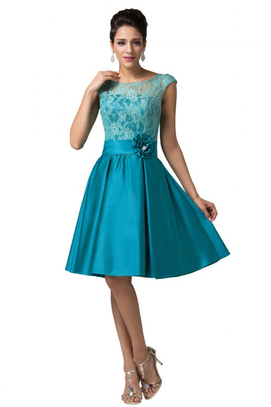 A-Line Bateau Lace and Satin Short Prom Evening Formal Bridesmaid Dresses ED011657 A-Line Bateau Lace and Satin Short Prom Evening Formal Bridesmaid Dresses ED011657