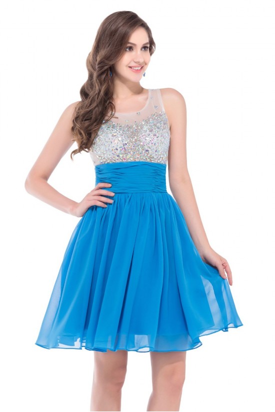 A-Line Beaded Short Chiffon Prom Evening Cocktail Dresses ED011658