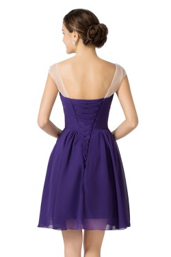 A-Line Bateau Beaded Short Purple Chiffon Prom Evening Cocktail Dresses ED011659