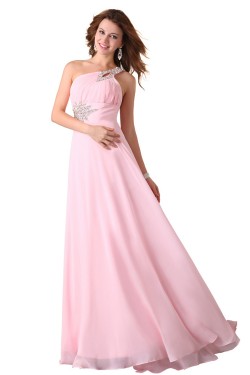 A-Line One-Shoulder Beaded Long Blue Chiffon Prom Evening Formal Dresses ED011660