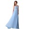 A-Line One-Shoulder Beaded Long Blue Chiffon Prom Evening Formal Dresses ED011660