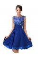 A-Line Bateau Beaded Applique Short Blue Prom Evening Formal Dresses ED011661