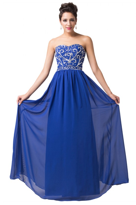 Elegant A-Line Sweetheart Beaded Long Chiffon Prom Evening Formal Dresses ED011662