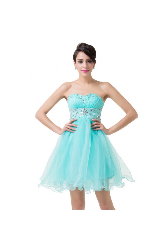 A-Line Sweetheart Beaded Short Blue Prom Evening Cocktail Dresses ED011663