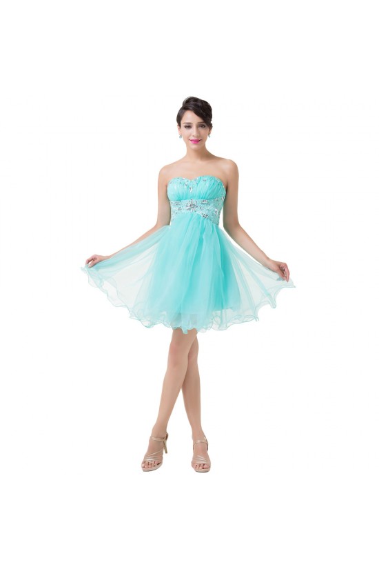 A-Line Sweetheart Beaded Short Blue Prom Evening Cocktail Dresses ED011663