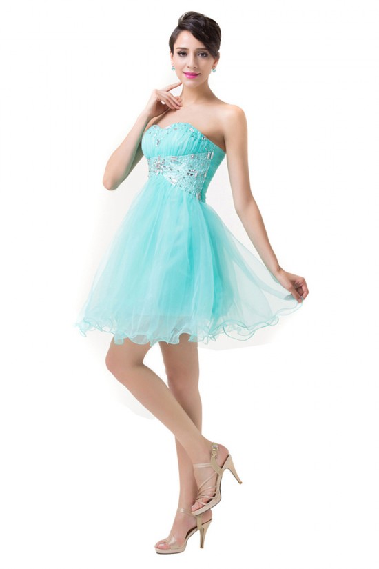 A-Line Sweetheart Beaded Short Blue Prom Evening Cocktail Dresses ED011663