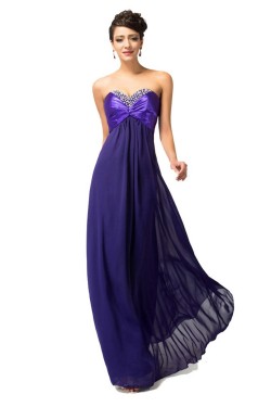 Empire Sweetheart Beaded Long Purple Chiffon Prom Evening Formal Maternity Dresses ED011665