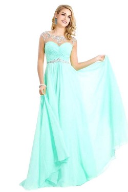 A-Line Bateau Long Yellow Chiffon Prom Evening Formal Dresses ED011667
