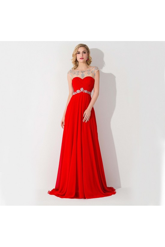 A-Line Bateau Long Yellow Chiffon Prom Evening Formal Dresses ED011667