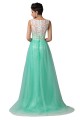 A-Line Bateau Mint Green Lace Long Prom Evening Formal Dresses ED011668