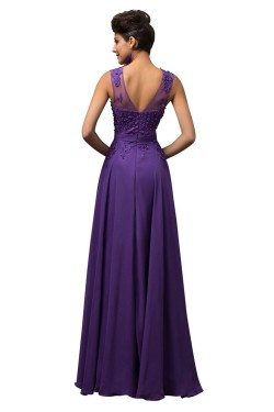 A-Line Beaded Applique Long Chiffon Prom Evening Formal Dresses ED011670