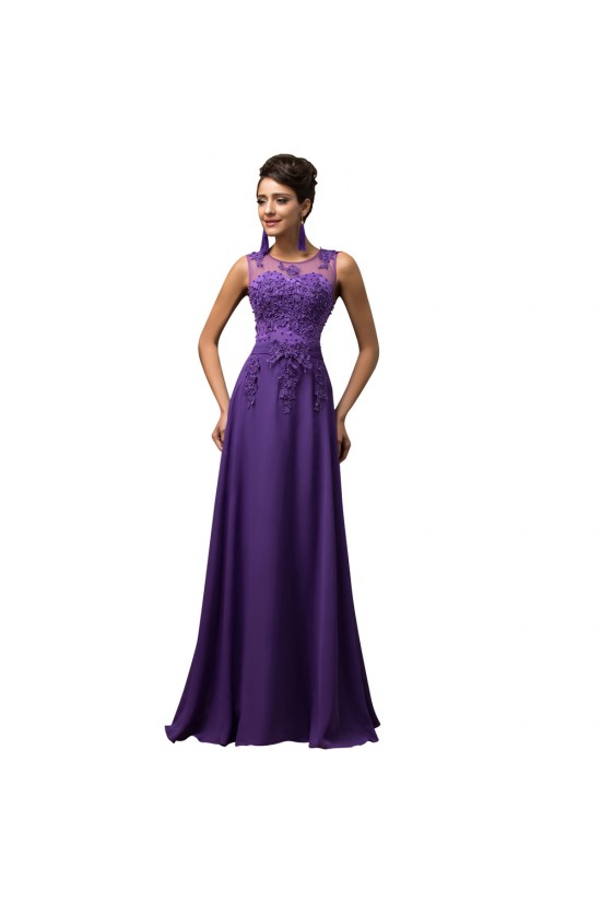 A-Line Beaded Applique Long Chiffon Prom Evening Formal Dresses ED011670