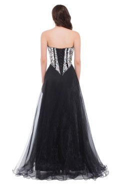 A-Line Sweetheart Beaded Long Black Prom Evening Formal Dresses ED011672