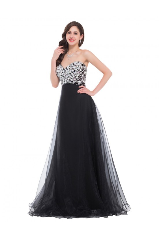 A-Line Sweetheart Beaded Long Black Prom Evening Formal Dresses ED011672
