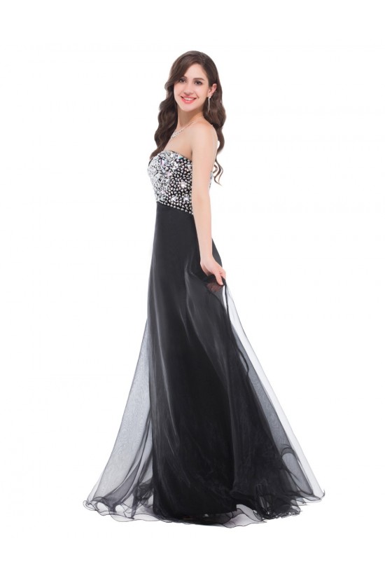 A-Line Sweetheart Beaded Long Black Prom Evening Formal Dresses ED011672