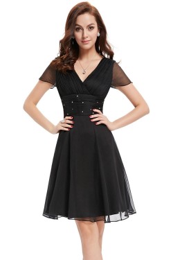 A-Line V-Neck Short Purple Chiffon Prom Evening Bridesmaid Dresses ED011675