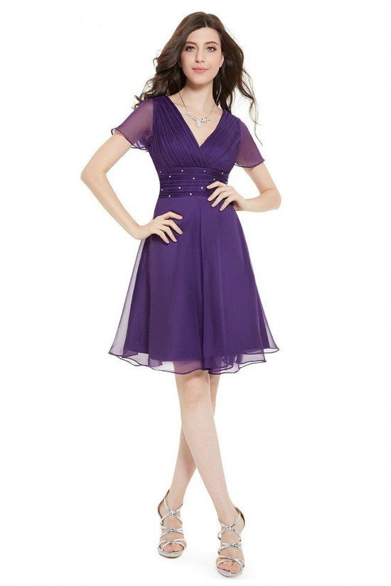 A-Line V-Neck Short Purple Chiffon Prom Evening Bridesmaid Dresses ED011675 A-Line V-Neck Short Purple Chiffon Prom Evening Bridesmaid Dresses ED011675