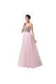 A-Line Sweetheart Beaded Long Pink Tulle Prom Evening Formal Dresses ED011676