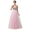 A-Line Sweetheart Beaded Long Pink Tulle Prom Evening Formal Dresses ED011676