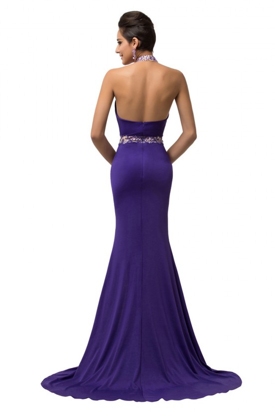 Trumpet/Mermaid Halter Beaded Long Chiffon Prom Evening Formal Dresses ED011677