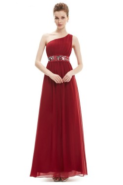 A-Line One-Shoulder Beaded Long Chiffon Prom Evening Formal Dresses ED011678