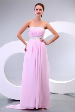 Empire Long Pink Chiffon Beaded Prom Evening Formal Party Dresses/Maternity Evening Dresses ED010168