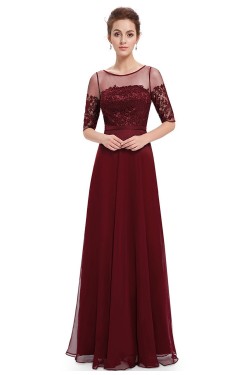 A-Line Half Sleeve Lace and Chiffon Prom Evening Formal Mother of the Bride Dresses ED011680