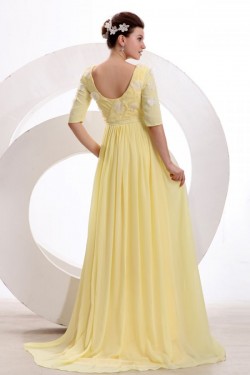 Half Sleeve Long Yellow Chiffon Prom Evening Formal Party Dresses ED010171