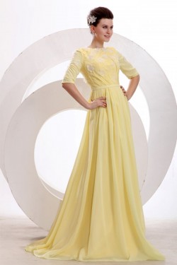 Half Sleeve Long Yellow Chiffon Prom Evening Formal Party Dresses ED010171