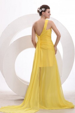 One-Shoulder Long Yellow Chiffon Prom Evening Formal Party Dresses ED010172
