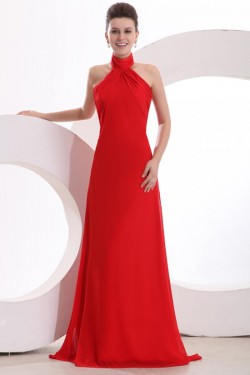 High Neck Halter Long Red Chiffon Prom Evening Formal Party Dresses ED010173