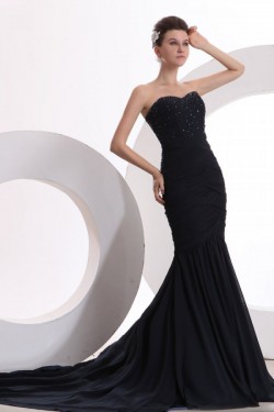 Trumpet/Mermaid Sweetheart Beaded Long Black Prom Evening Formal Party Dresses ED010175