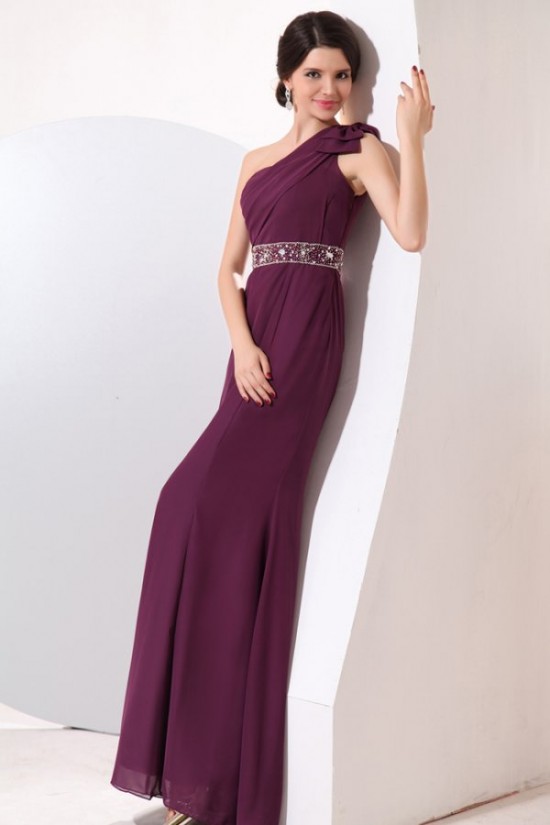 One-Shoulder Beaded Long Chiffon Prom Evening Formal Party Dresses ED010181