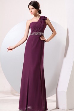 One-Shoulder Beaded Long Chiffon Prom Evening Formal Party Dresses ED010181