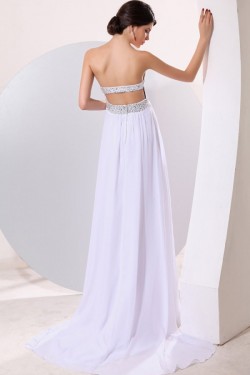 Empire Long White Chiffon Beaded Prom Evening Formal Party Dresses/Maternity Evening Dresses ED010182