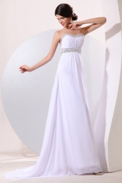 Empire Long White Chiffon Beaded Prom Evening Formal Party Dresses/Maternity Evening Dresses ED010182