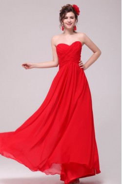 A-Line Sweetheart Long Red Chiffon Prom Evening Formal Party Dresses ED010184