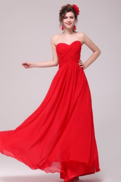A-Line Sweetheart Long Red Chiffon Prom Evening Formal Party Dresses ED010184