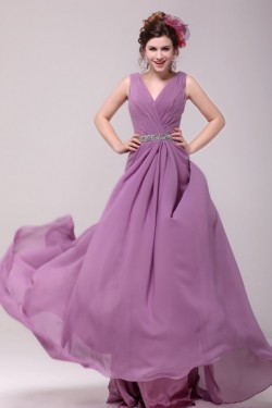 A-Line V-Neck Beaded Long Chiffon Prom Evening Formal Party Dresses ED010185