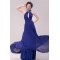 High Neck Halter Beaded Long Blue Chiffon Prom Evening Formal Party Dresses ED010187